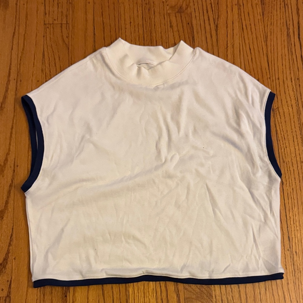 Maeve White Mock Neck Tee with Black Trim